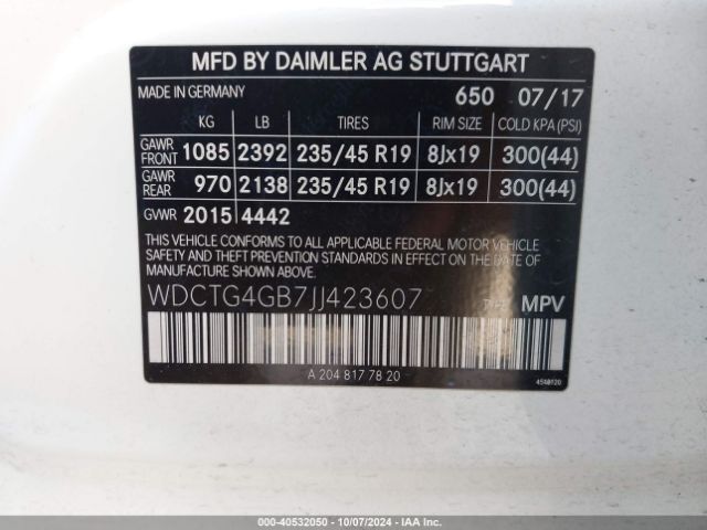 WDCTG4GB7JJ423607 Mercedes-Benz Gla 250 4matic