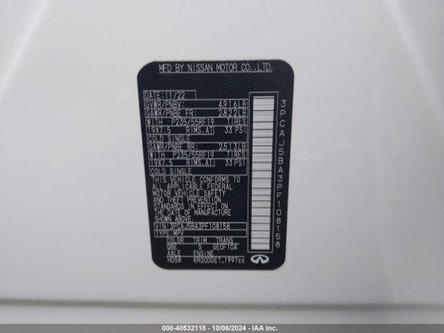 3PCAJ5BA3PF108158 Infiniti Qx50 Luxe