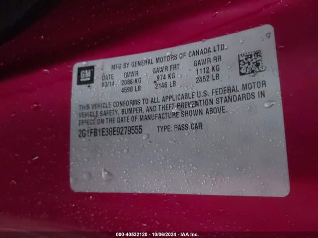 Chevrolet Camaro 1lt 2014 2G1FB1E38E9279555 Image 9