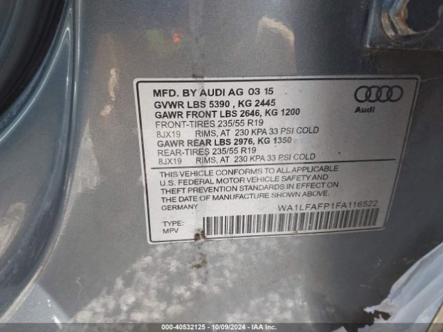Audi Q5 2.0t Premium 2015 WA1LFAFP1FA116522 Image 9