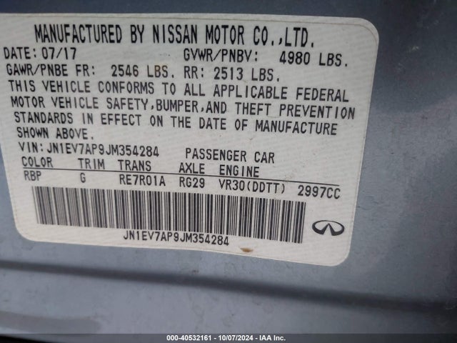 JN1EV7AP9JM354284 Infiniti Q50 3.0t Luxe