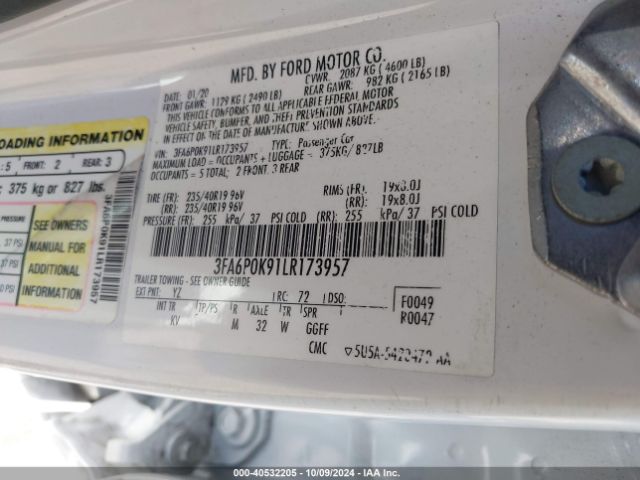 3FA6P0K91LR173957 Ford Fusion Titanium
