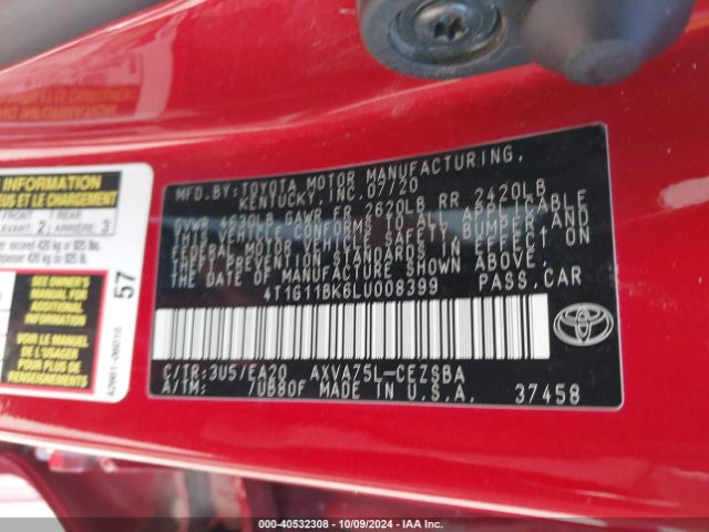 4T1G11BK6LU008399 Toyota Camry Se Awd