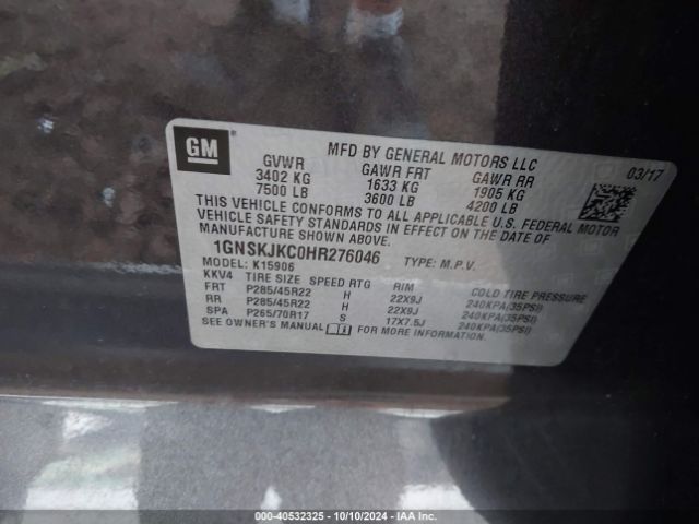 1GNSKJKC0HR276046 Chevrolet Suburban Premier
