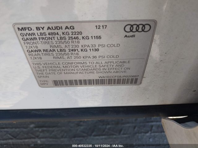 WA1ECCFS8JR020897 Audi Q3 2.0t Premium/2.0t Sport Premium