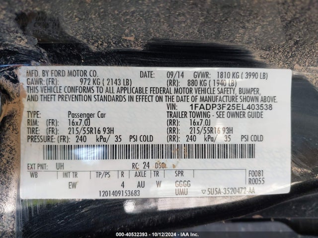 Ford FOCUS SE 2014 1FADP3F25EL403538 Image 9