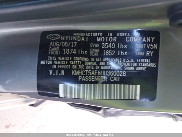 Hyundai ACCENT SE 2017 KMHCT5AE6HU360028 Image 9