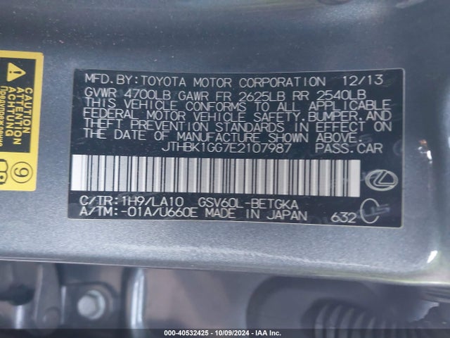 JTHBK1GG7E2107987 Lexus ES 350