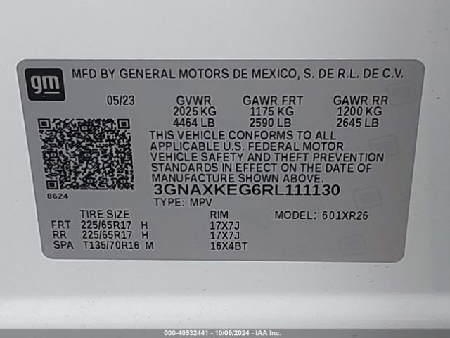 3GNAXKEG6RL111130 Chevrolet Equinox Fwd Lt