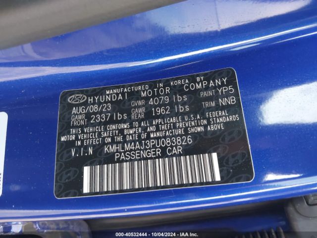 KMHLM4AJ3PU083826 Hyundai Elantra Hybrid Blue