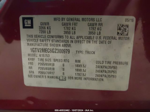 1GTV2MEC6GZ300979 GMC Sierra 1500 Sle