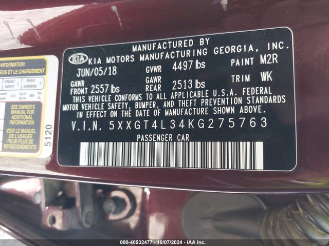 KIA Optima Lx 2019 5XXGT4L34KG275763 Image 9