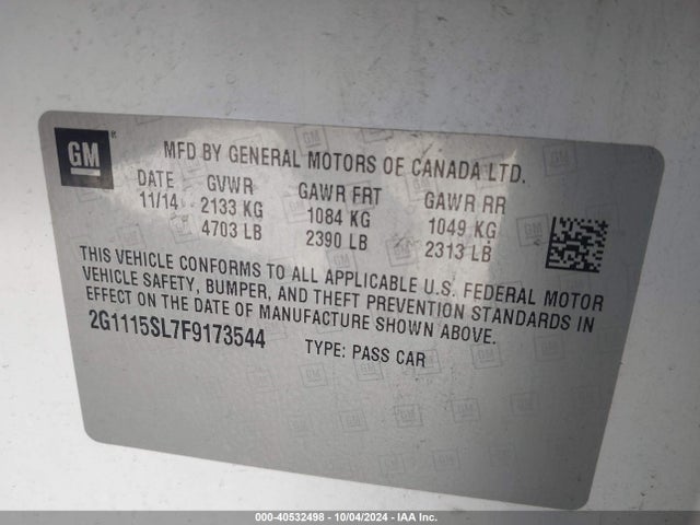 Chevrolet IMPALA 1LT 2015 2G1115SL7F9173544 Image 9