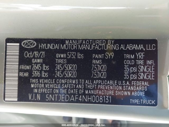 5NTJEDAF4NH008131 Hyundai Santa Cruz Limited