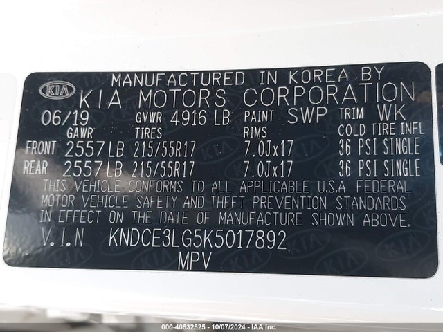 KNDCE3LG5K5017892 KIA Niro Ev Ex Premium