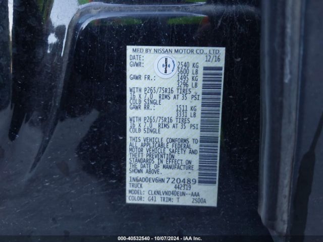 1N6AD0EV6HN720489 Nissan Frontier Pro-4x