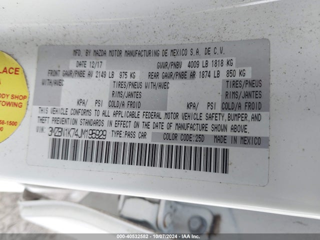 3MZBN1K74JM195929 Mazda Mazda3 Sport