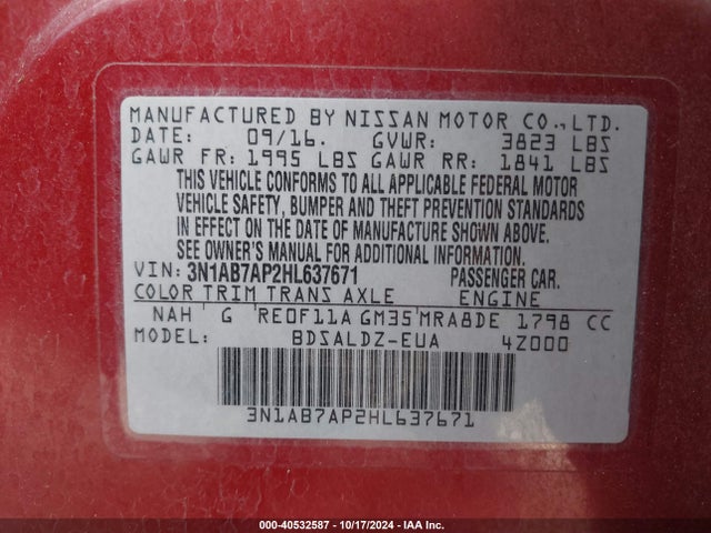 3N1AB7AP2HL637671 Nissan Sentra S/sl/sr/sv