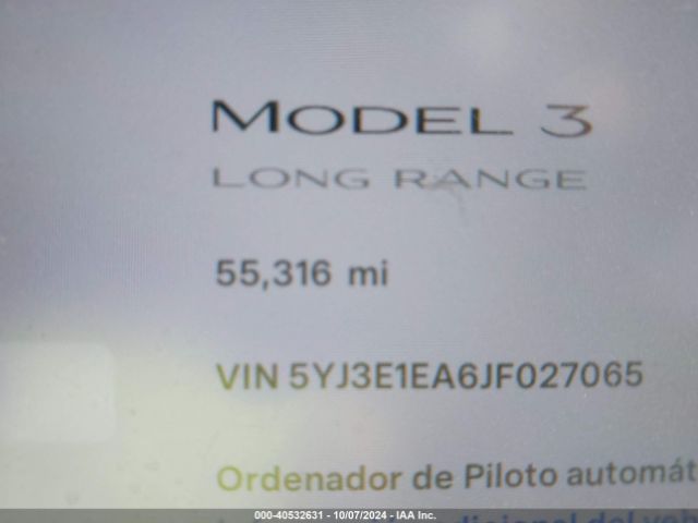 5YJ3E1EA6JF027065 Tesla Model 3 Long Range/mid Range