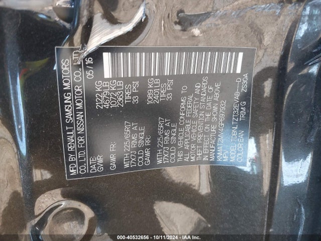 Nissan ROGUE SV 2016 KNMAT2MV4GP697932 Image 9