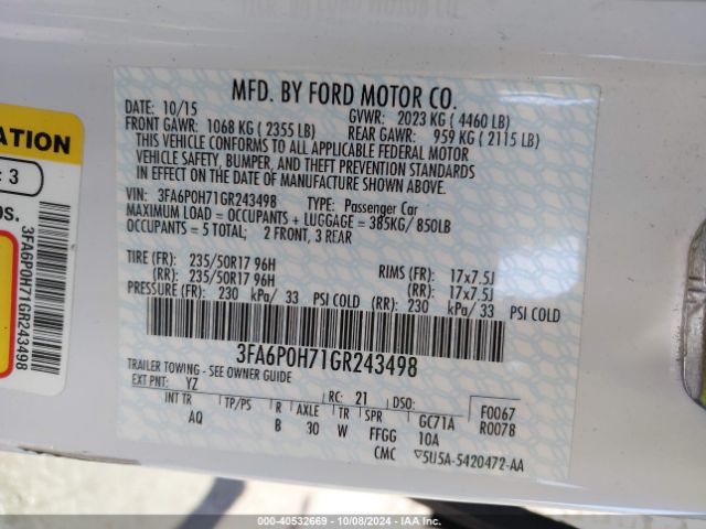 3FA6P0H71GR243498 Ford FUSION SE