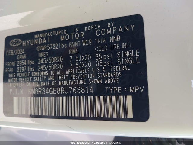 Hyundai Palisade Xrt 2024 KM8R34GE8RU763814 Image 9