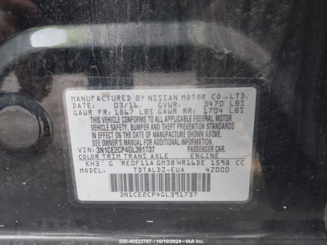 3N1CE2CP4GL391737 Nissan Versa Note Sv