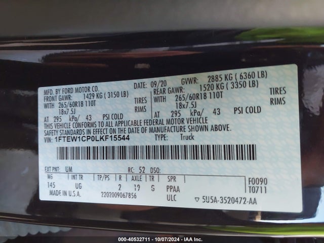 Ford F-150 Xlt 2020 1FTEW1CP0LKF15544 Image 9