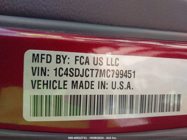 1C4SDJCT7MC799451 Dodge Durango R/t Awd