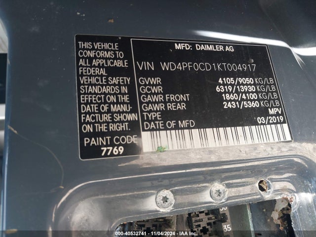 WD4PF0CD1KT004917 Mercedes-Benz Sprinter 2500 High Roof V6/standard Roof V6
