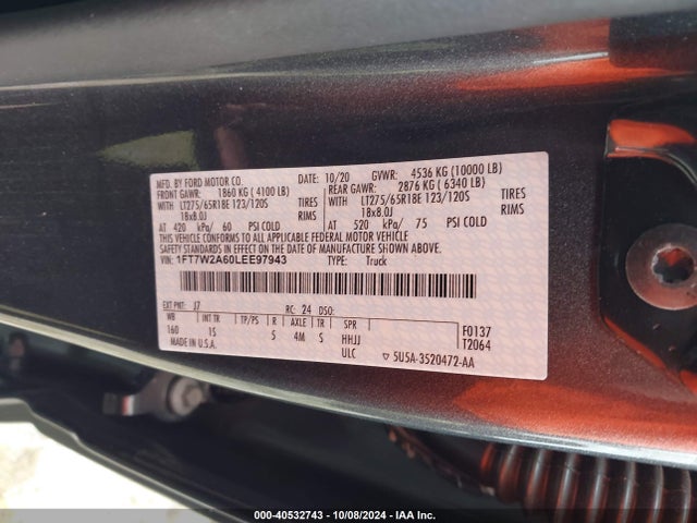 Ford F-250 Xl 2020 1FT7W2A60LEE97943 Image 9