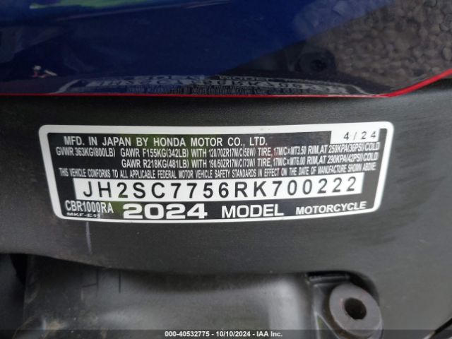 2024 HONDA CBR1000 JH2SC7756RK700222 Photo 9