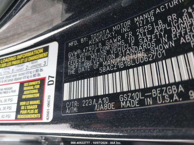 Lexus ES 350 2020 58ACZ1B18LU062701 Image 9