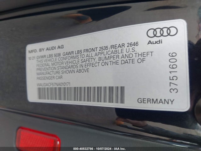 WAUDACF57NA010171 Audi A5 Sportback Premium 45 Tfsi S Line Quattro S Tronic