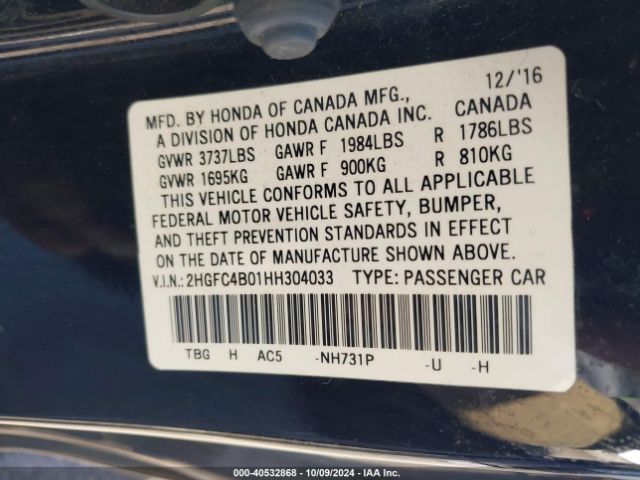 2HGFC4B01HH304033 Honda Civic Lx-p