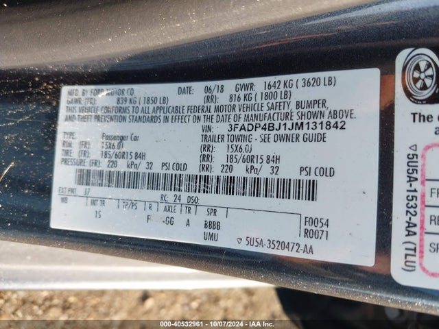 Ford FIESTA SE 2018 3FADP4BJ1JM131842 Image 9