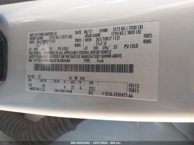 Ford F-150 Xl 2018 1FTEW1E58JFA36046 Image 9