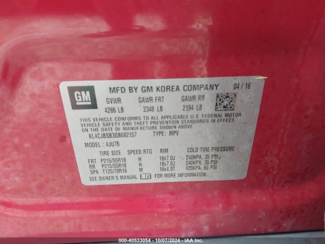 KL4CJBSB3GB682157 Buick Encore Convenience