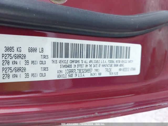 RAM 1500 Big Horn 2014 1C6RR7LT9ES230957 Image 9