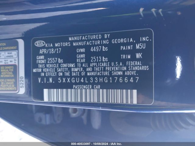 KIA OPTIMA EX 2017 5XXGU4L33HG176647 Image 9