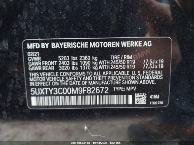 5UXTY3C00M9F82672 BMW X3 Sdrive30i