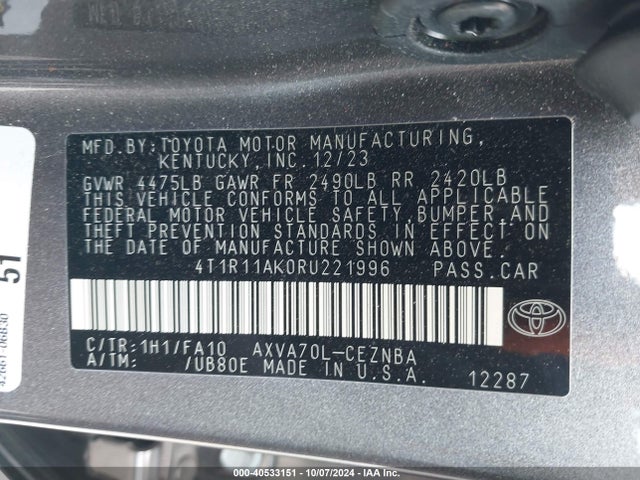 Toyota CAMRY LE 2024 4T1R11AK0RU221996 Image 9
