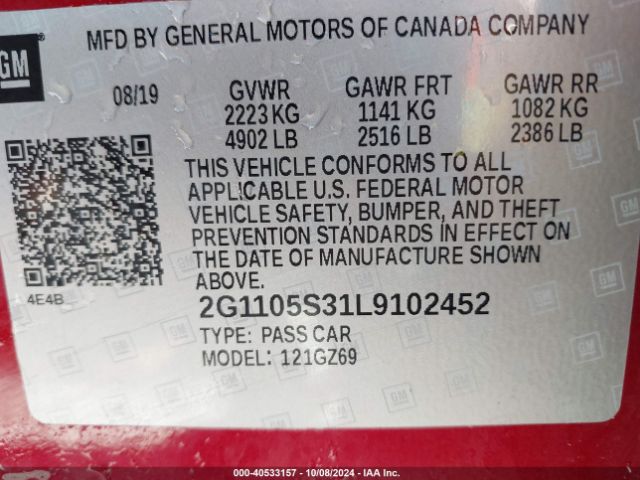 2G1105S31L9102452 Chevrolet Impala Fwd Premier