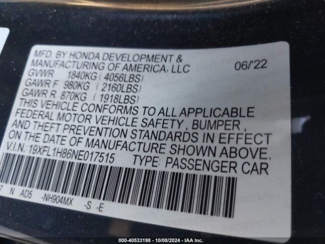 19XFL1H86NE017515 Honda Civic Sport Touring