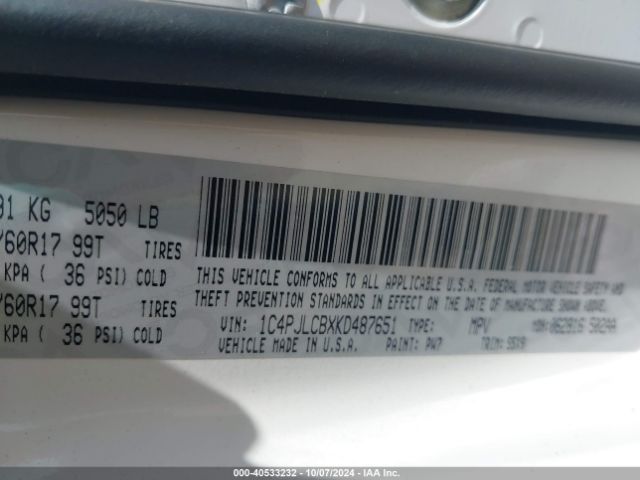 1C4PJLCBXKD487651 Jeep Cherokee Latitude Fwd