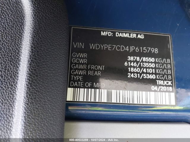 WDYPE7CD4JP615798 Freightliner Sprinter 2500 Standard Roof V6