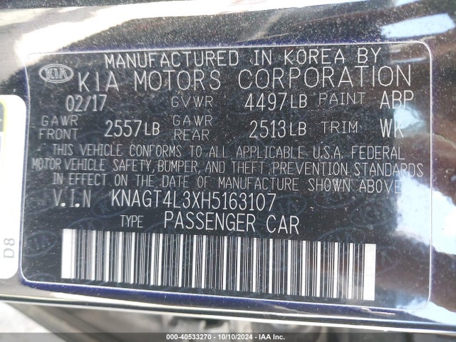KIA Optima Lx 2017 KNAGT4L3XH5163107 Image 9