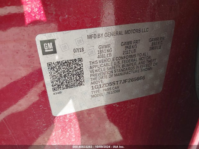 Chevrolet MALIBU LT 2018 1G1ZD5ST7JF265666 Image 9