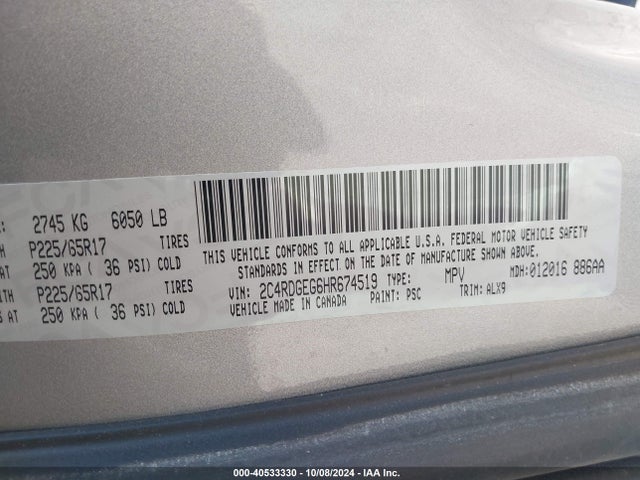 Dodge Grand Caravan Gt 2017 2C4RDGEG6HR674519 Image 9