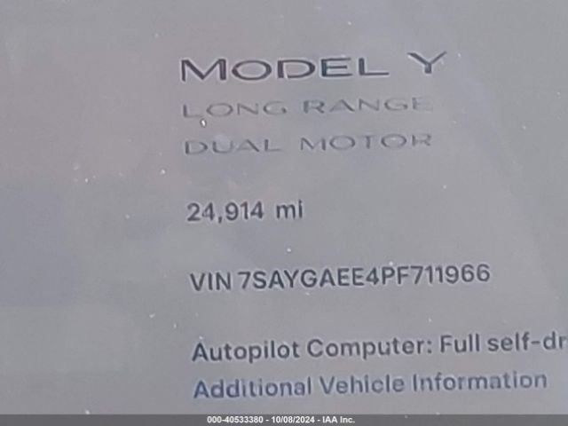 7SAYGAEE4PF711966 Tesla Model Y Awd/long Range Dual Motor All-wheel Drive